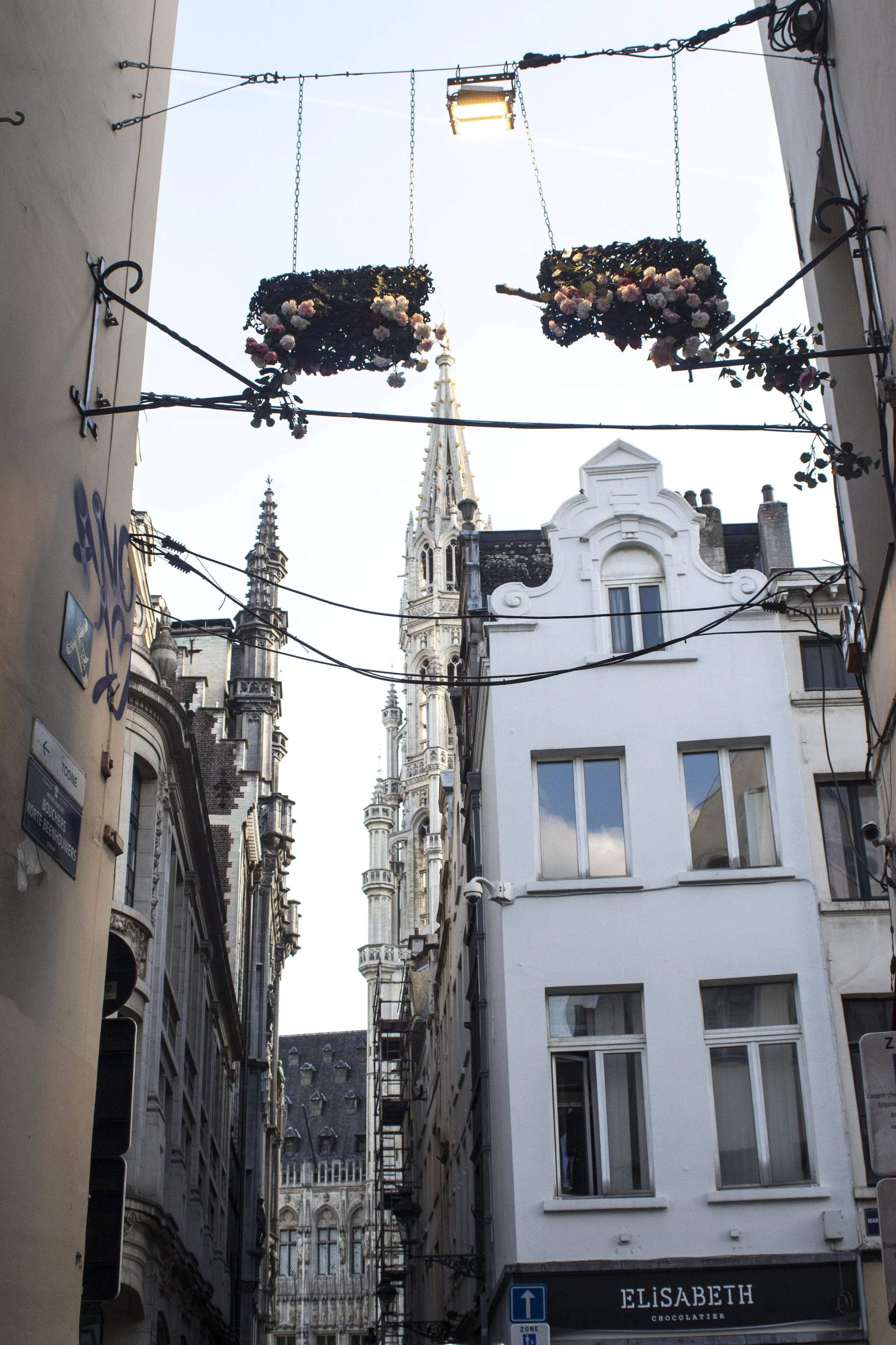 Flower hangings in Downtown Brussels.