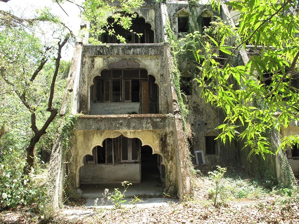 Abandoned building with overgrown vegetation