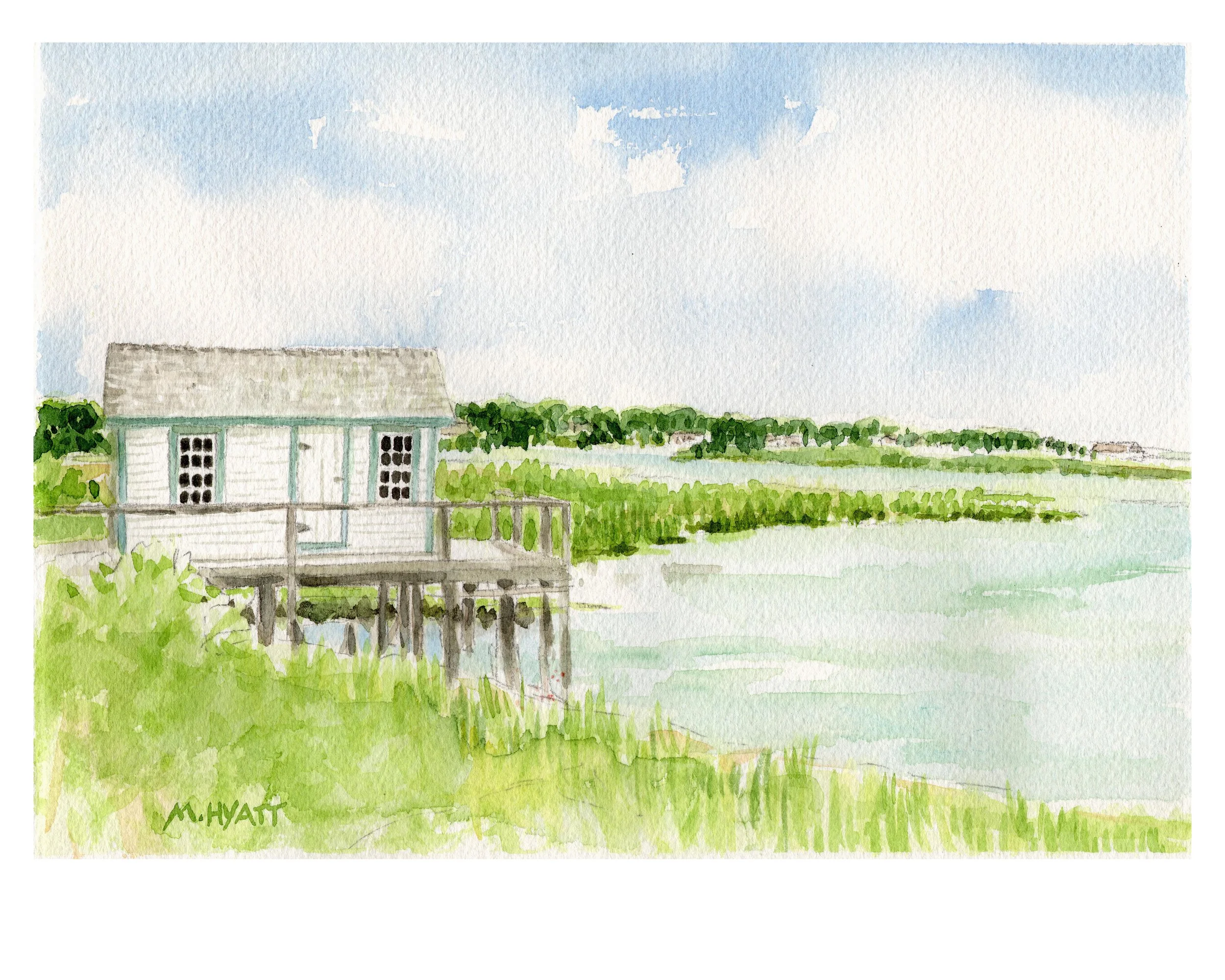 watercolor by Melissa Hyatt Crab Shack in orient NY Northfork