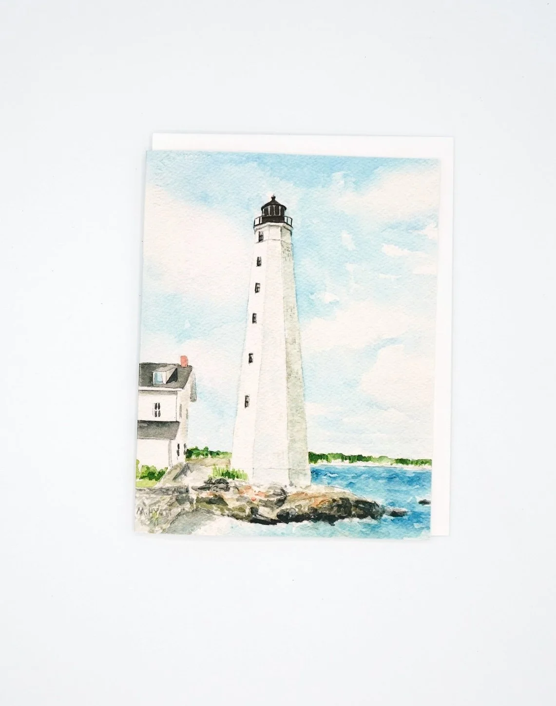 "New London Lighthouse" coastal watercolor nautical greeting card