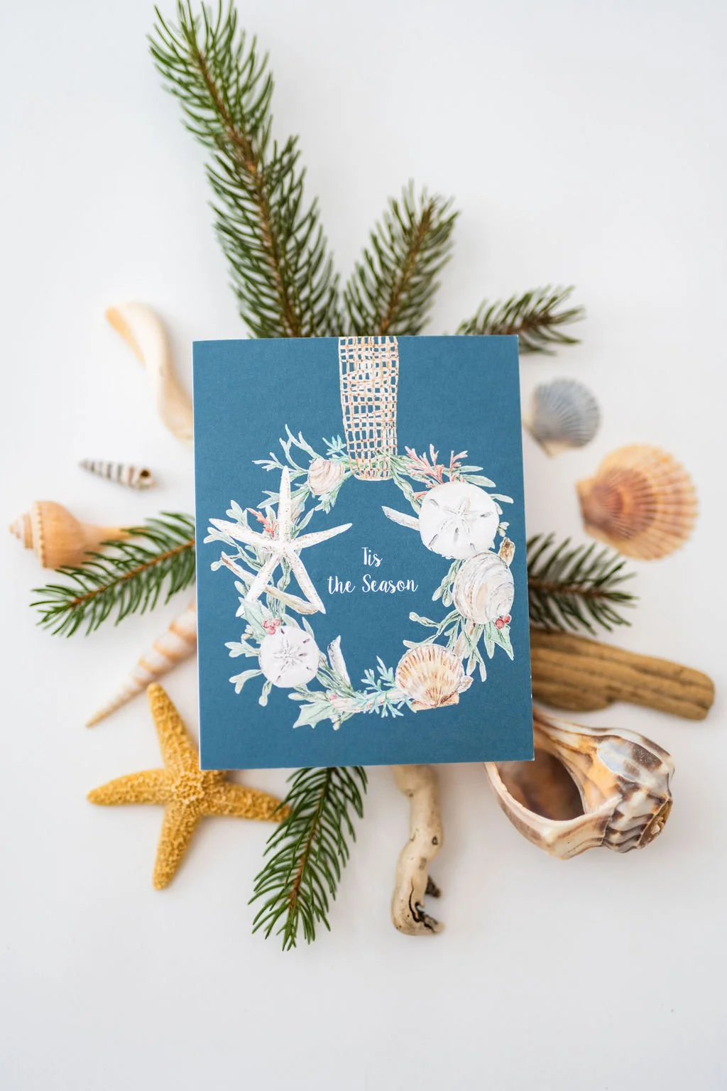 Seaside Wreath — Coastal Shells Watercolor A2 Greeting Card