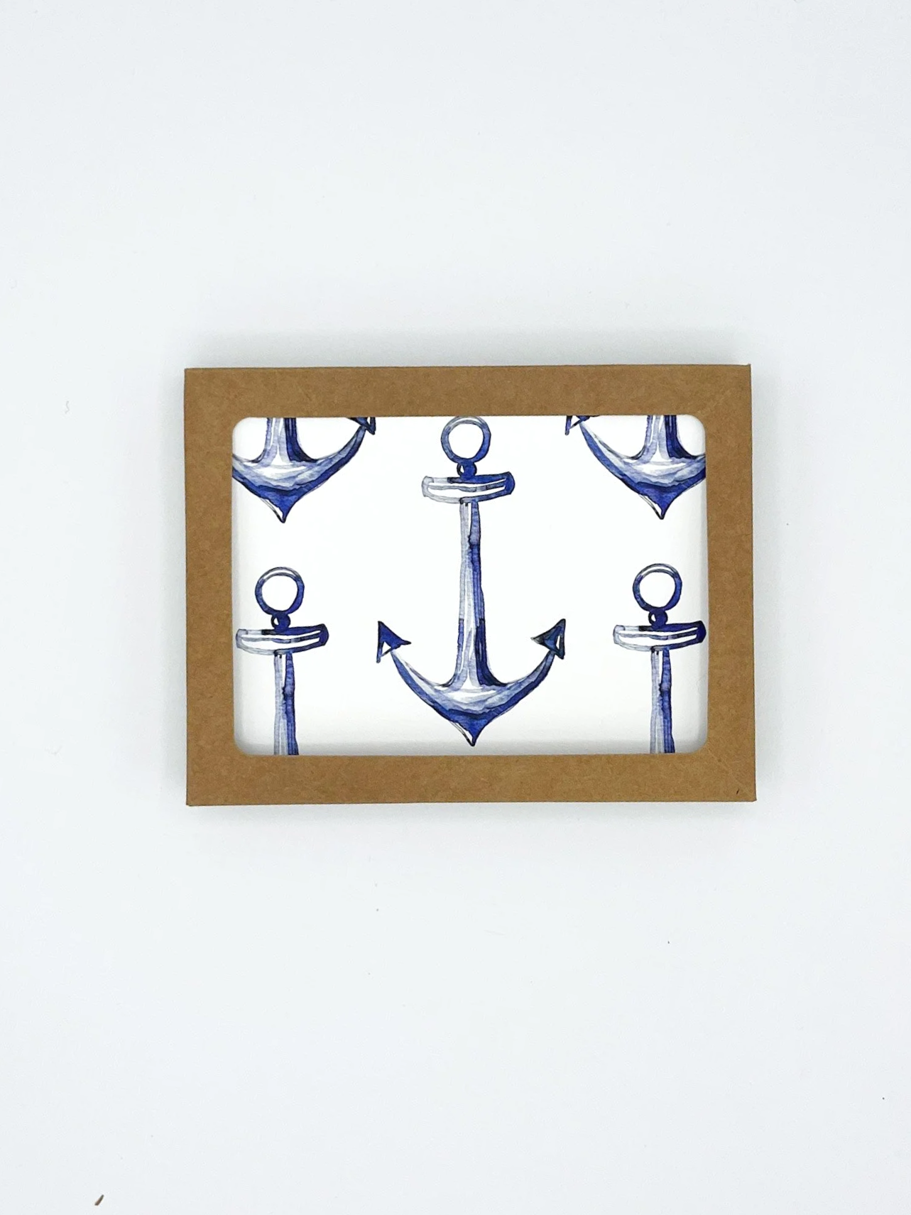 Anchors Boxed Set of 6 — Watercolor Nautical Pattern Card Navy & White