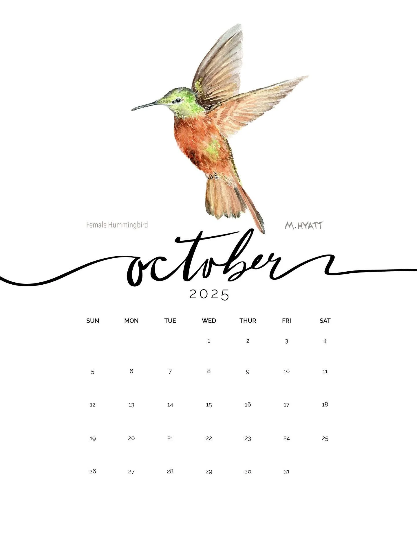 October is here!! This sweet hummingbird is here in all her glory and her colors are very autumnal for the season. October is my birthday month and when I host a BIg print sale in My online shop. Watch this space for details&hellip; have a lovely mon