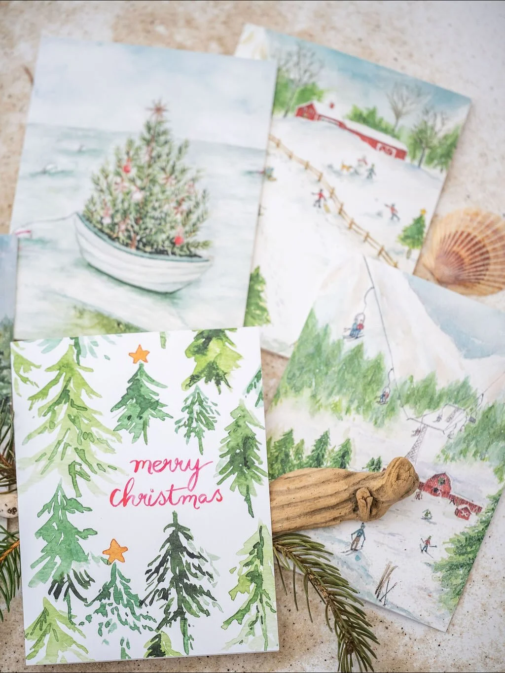 I love to design Holiday cards! This season&rsquo;s favorites are the Red Cardinals and Boater&rsquo;s Tree designs. April in the forest is trending strongly as well! Cards are in stock and ready for wholesale and retail customers. Which design is yo