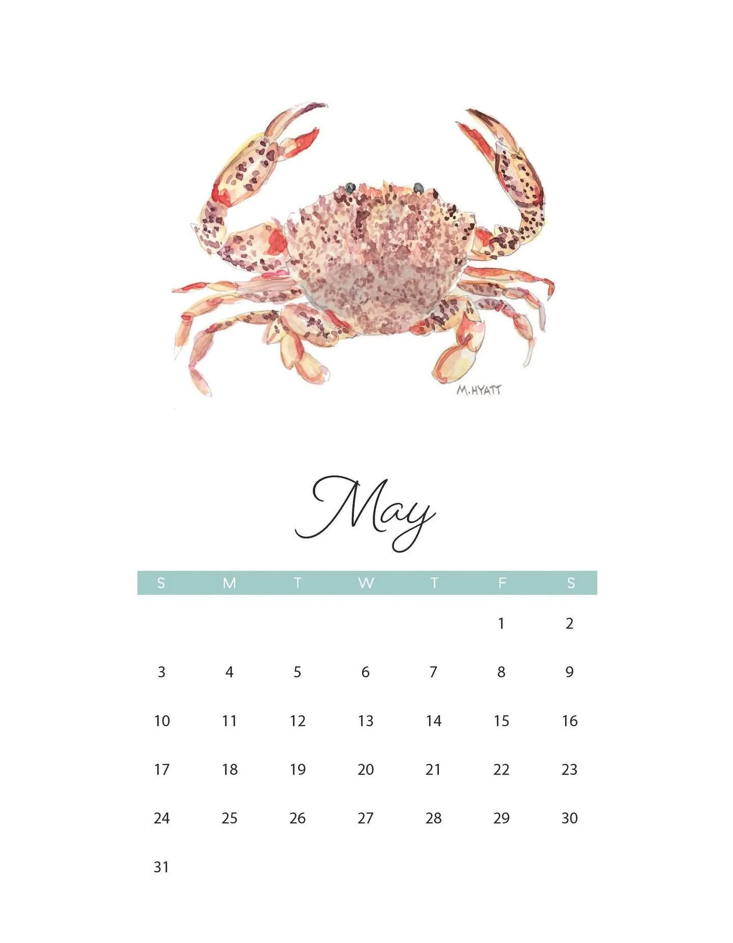 Hello May! Another month has flown by so turn the page. Enjoy your month with the speckled lady crab watercolor illustration. #surfacepatterndesigner #coastalartist