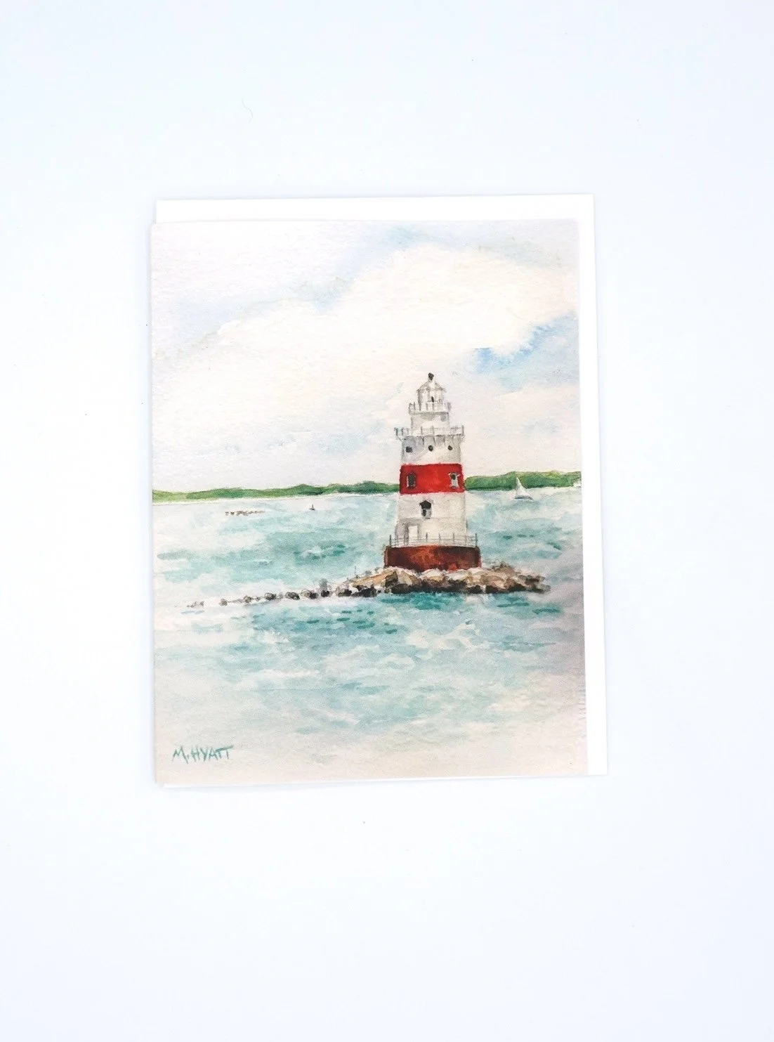 "Latimer Light" coastal watercolor nautical greeting card