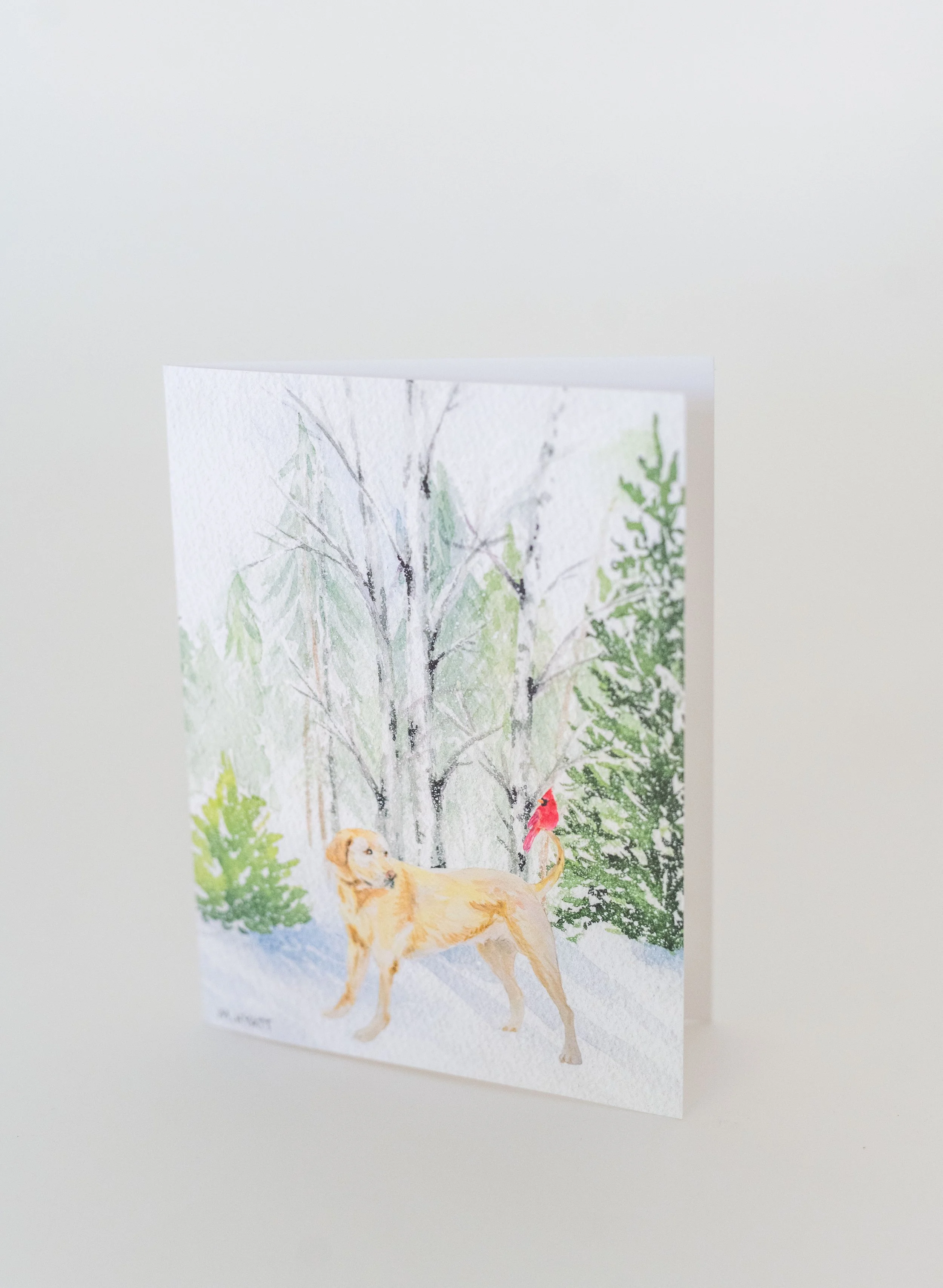 Lab and Cardinal — Sweet Winter Wishes Watercolor A2 Holiday Card