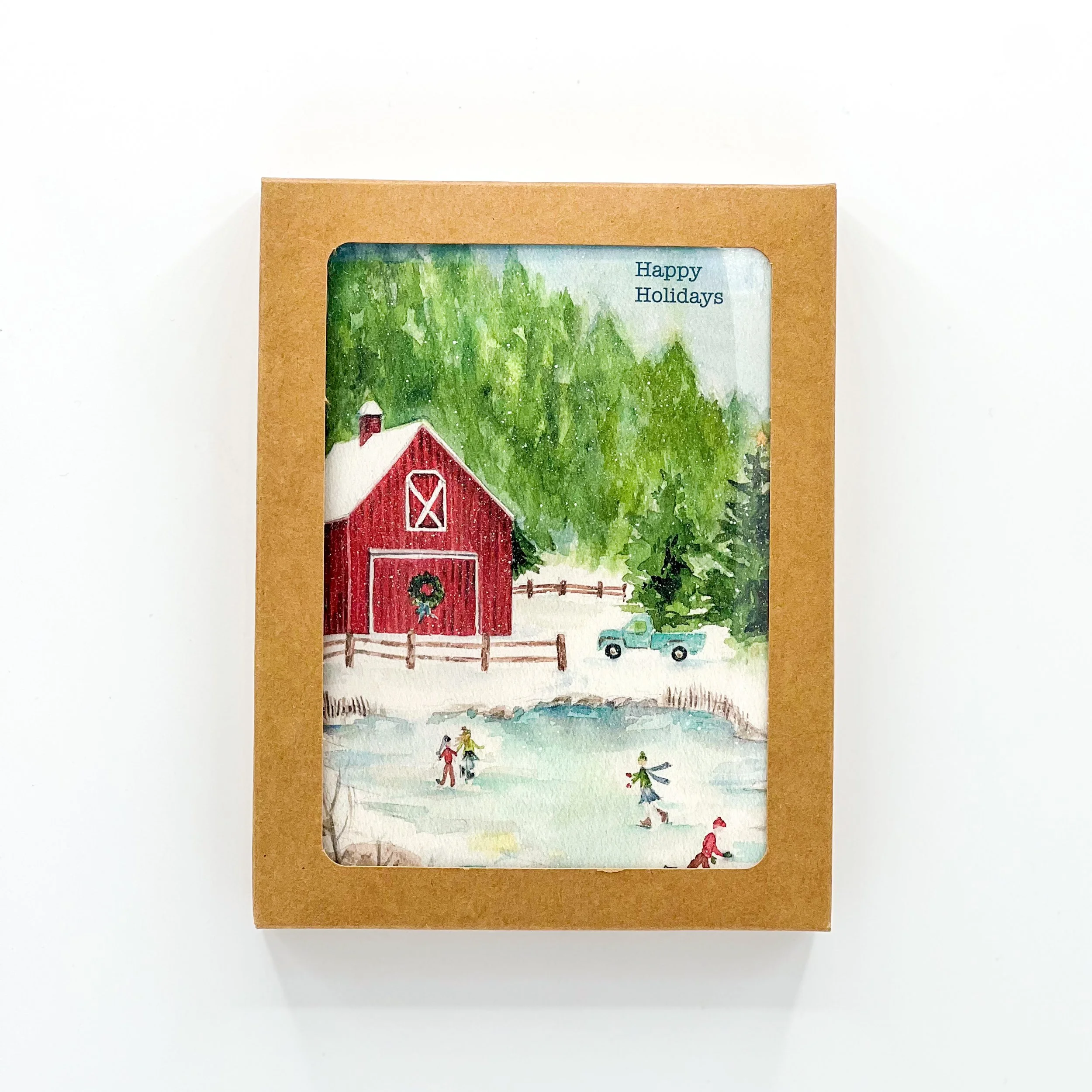 Skating Boxed Set of 6 — Watercolor Cozy Winter Holiday Card