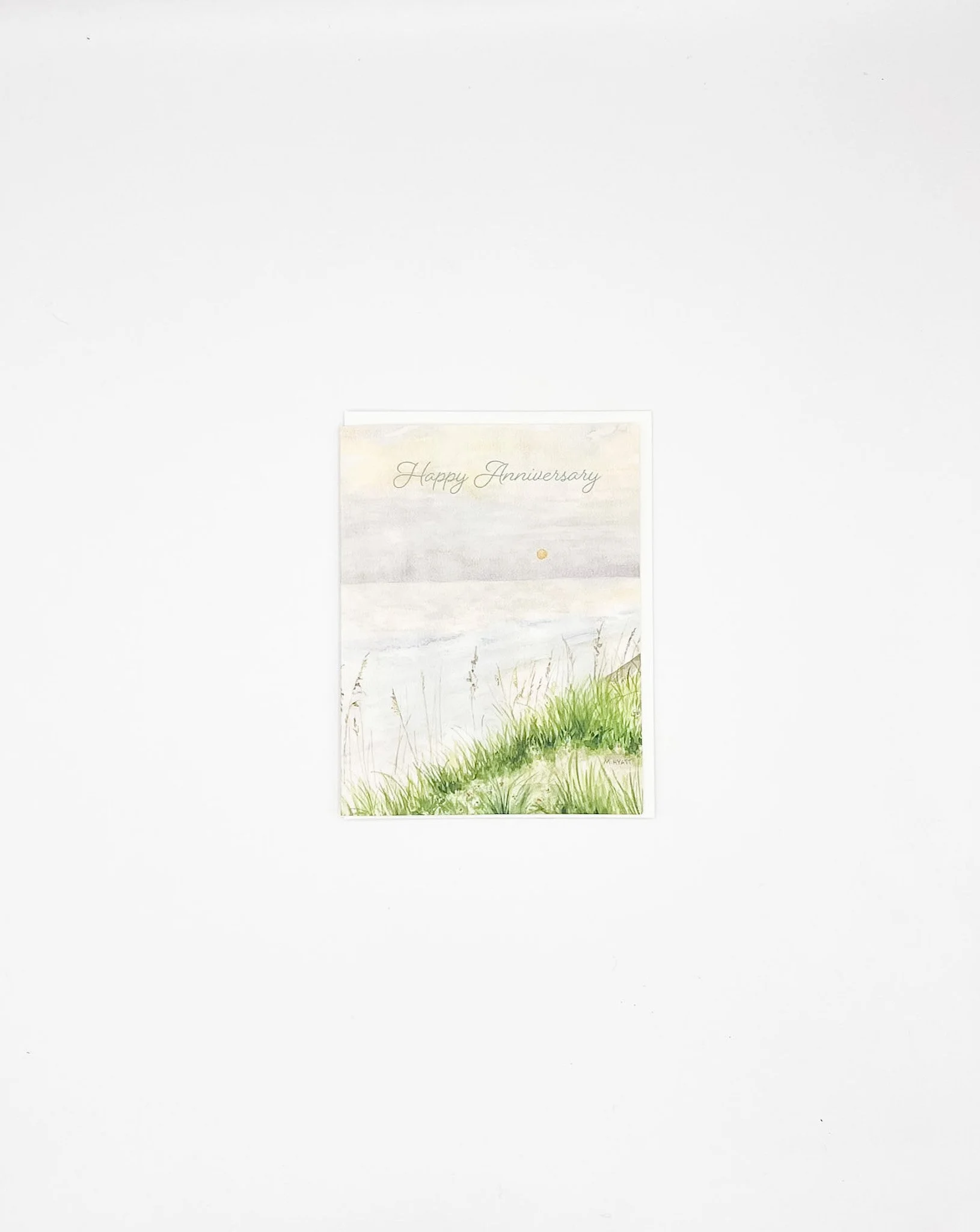 Happy Anniversary — Coastal Beach scene watercolor Card A2