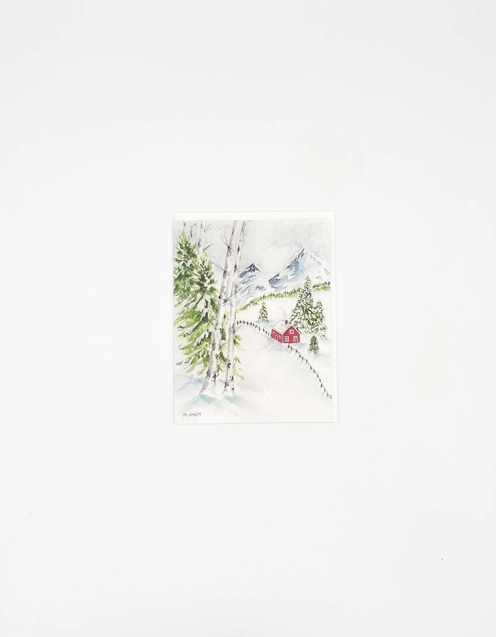 Cozy Cabin — New England Winter Watercolor Card