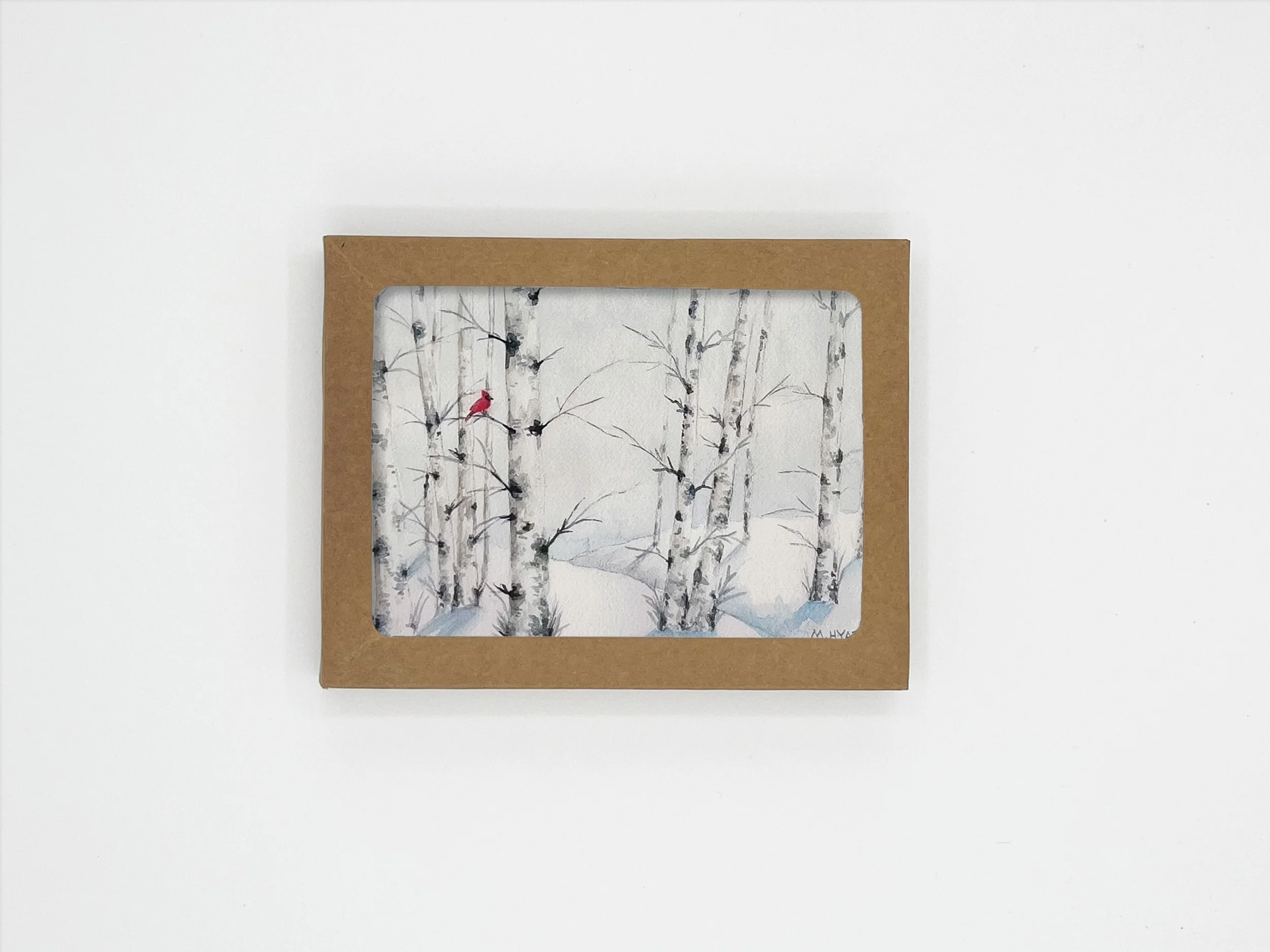 Birch and Bird Boxed Set of 6 — Winter Forest Watercolor Holiday Card