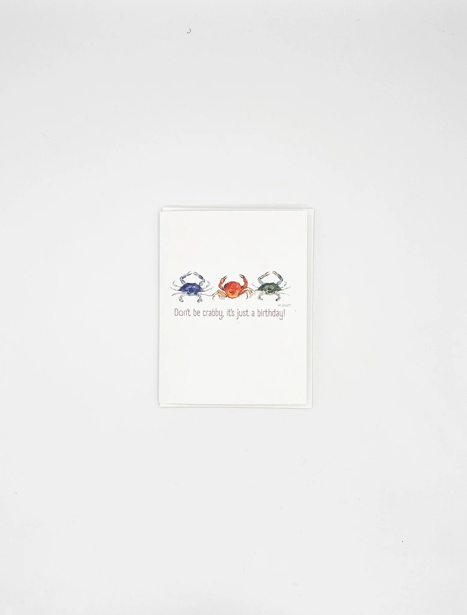 Don't Be Crabby — Funny Crab Pun Coastal Watercolor Birthday Card A2
