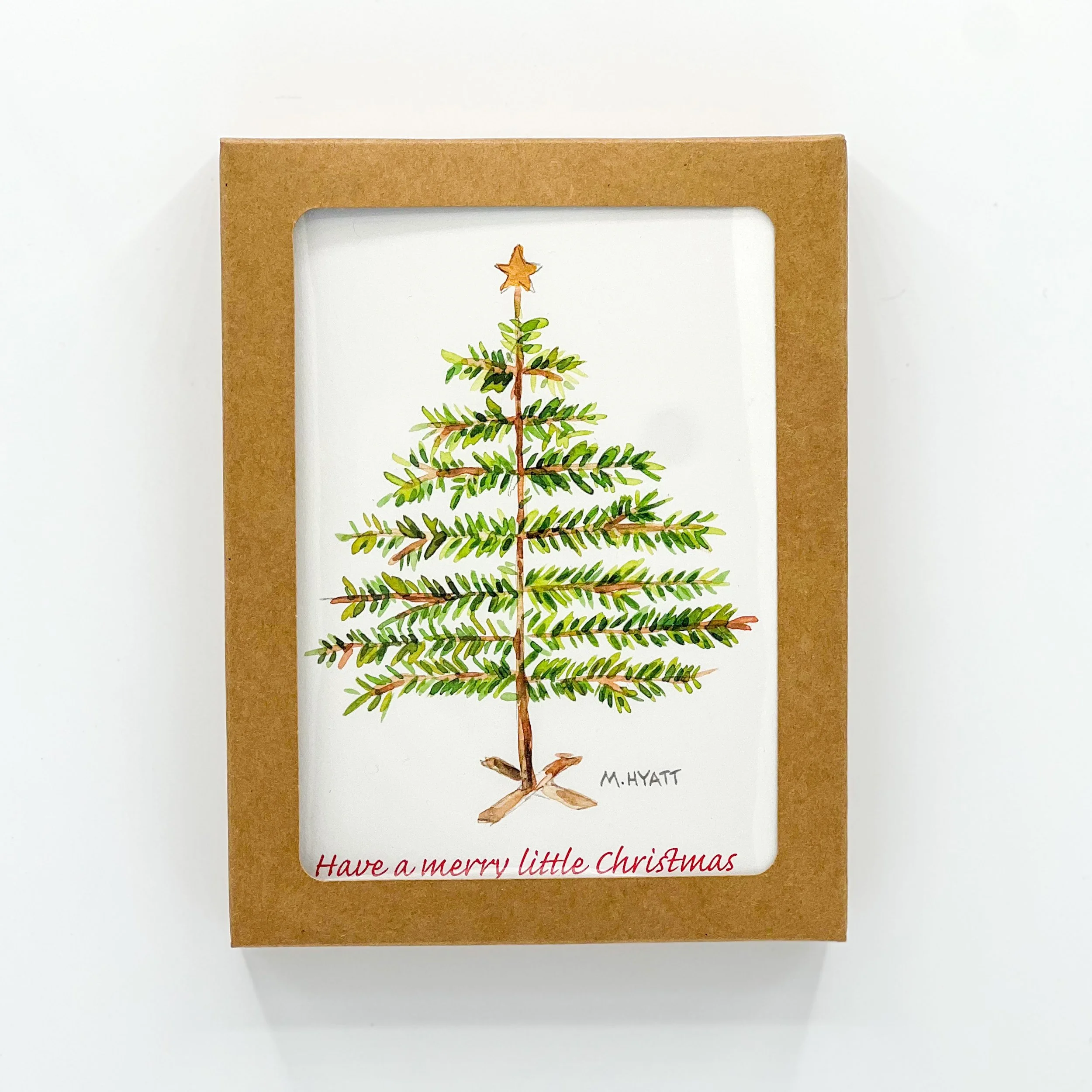 Little Tree Boxed Set of 6 — Watercolor Winter Christmas Tree Card