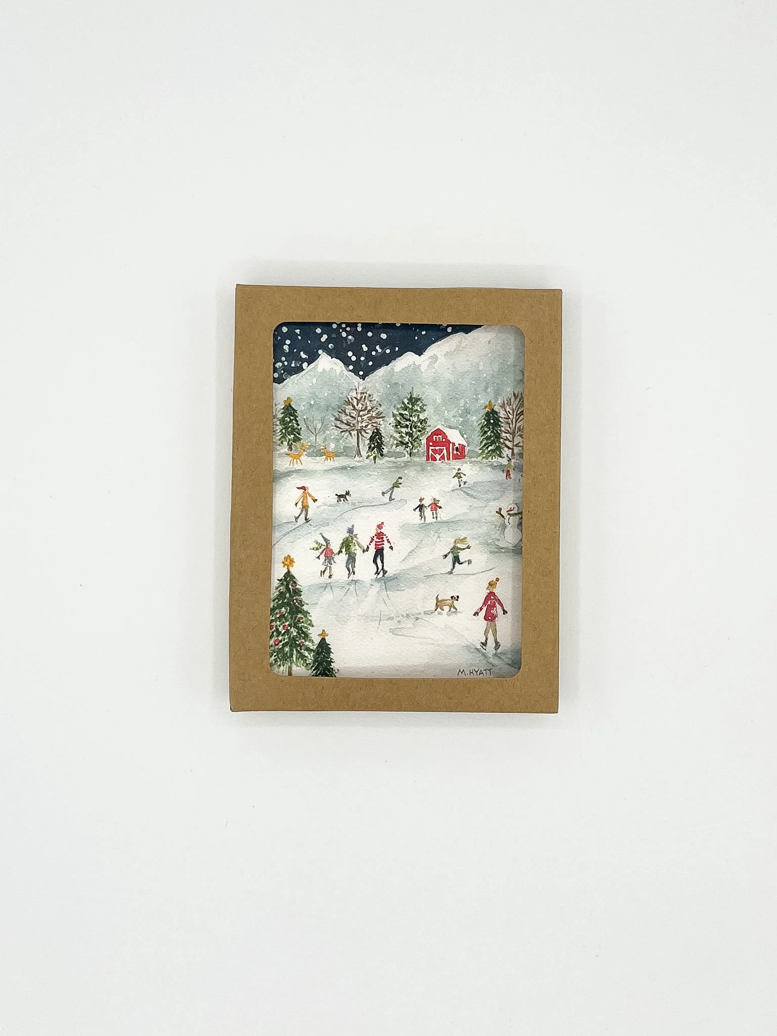Twilight Skating Boxed Set of 6 —  Cozy Winter Watercolor Holiday Card