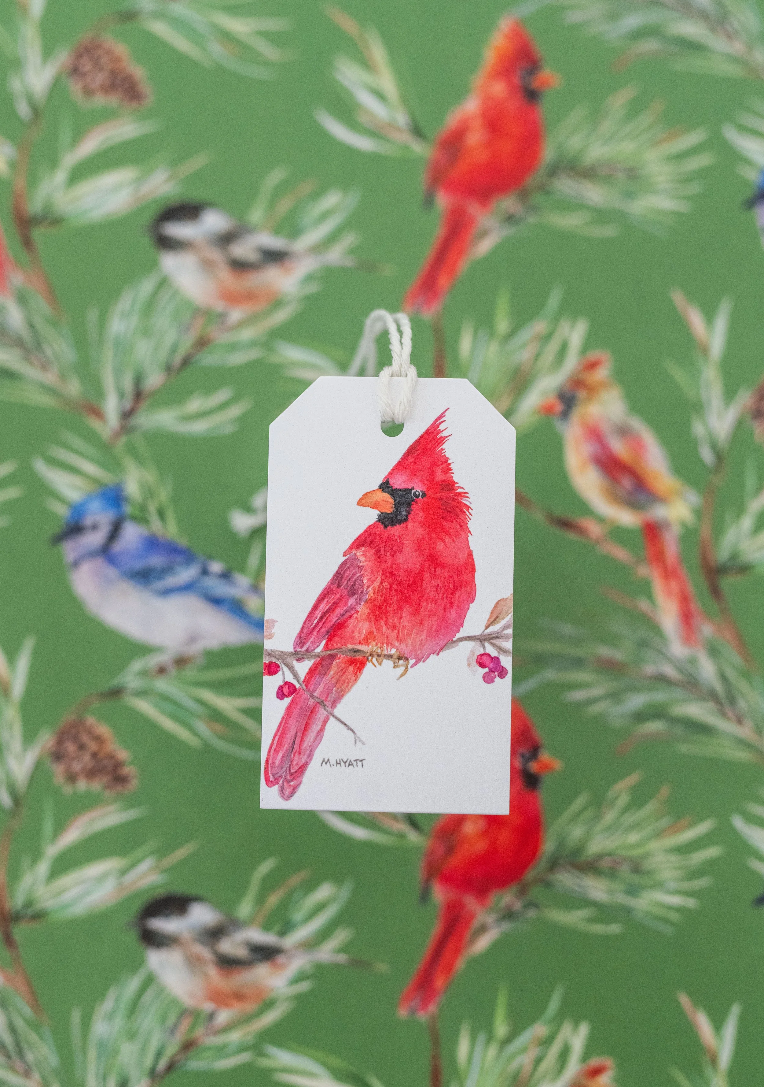 Red Cardinal Gift Tags — Watercolor Bird Holiday Gift Tag