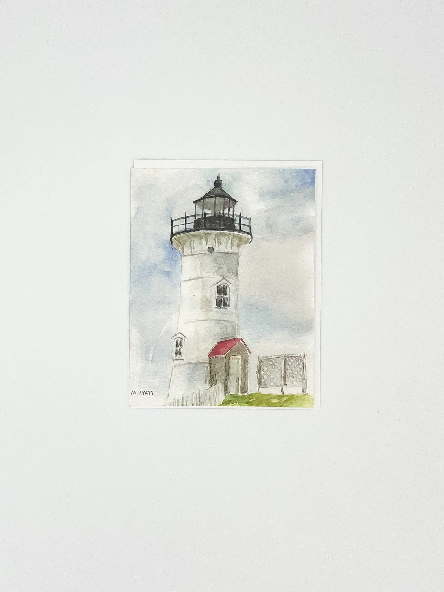 Nobska Lighthouse — Cape Cod MA — Watercolor Coastal Card A2
