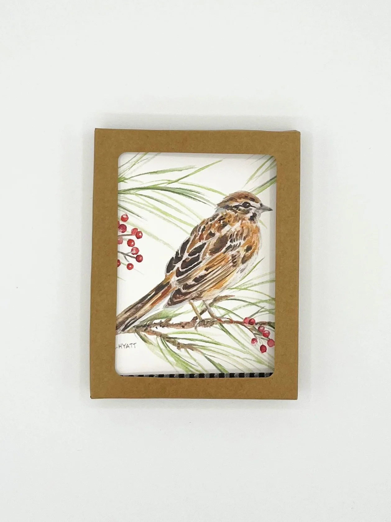 Woodland Sparrow Boxed Set of 6 — Winter Bird Watercolor Greeting Card