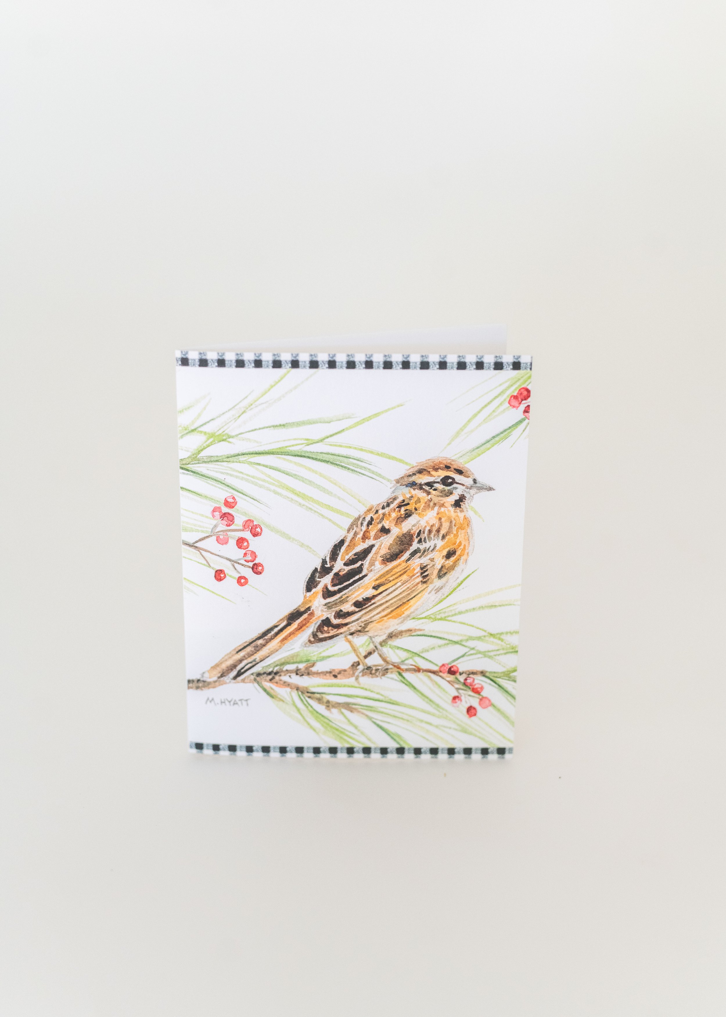 Woodland Sparrow — Winter Watercolor Greeting Card A2 bird