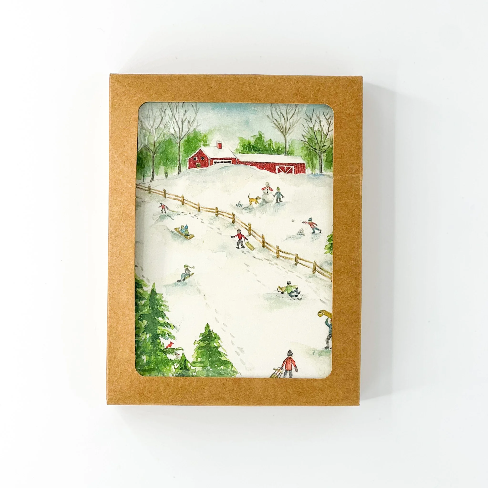 Sledding Boxed Set of 6 — Watercolor Winter Holiday Card