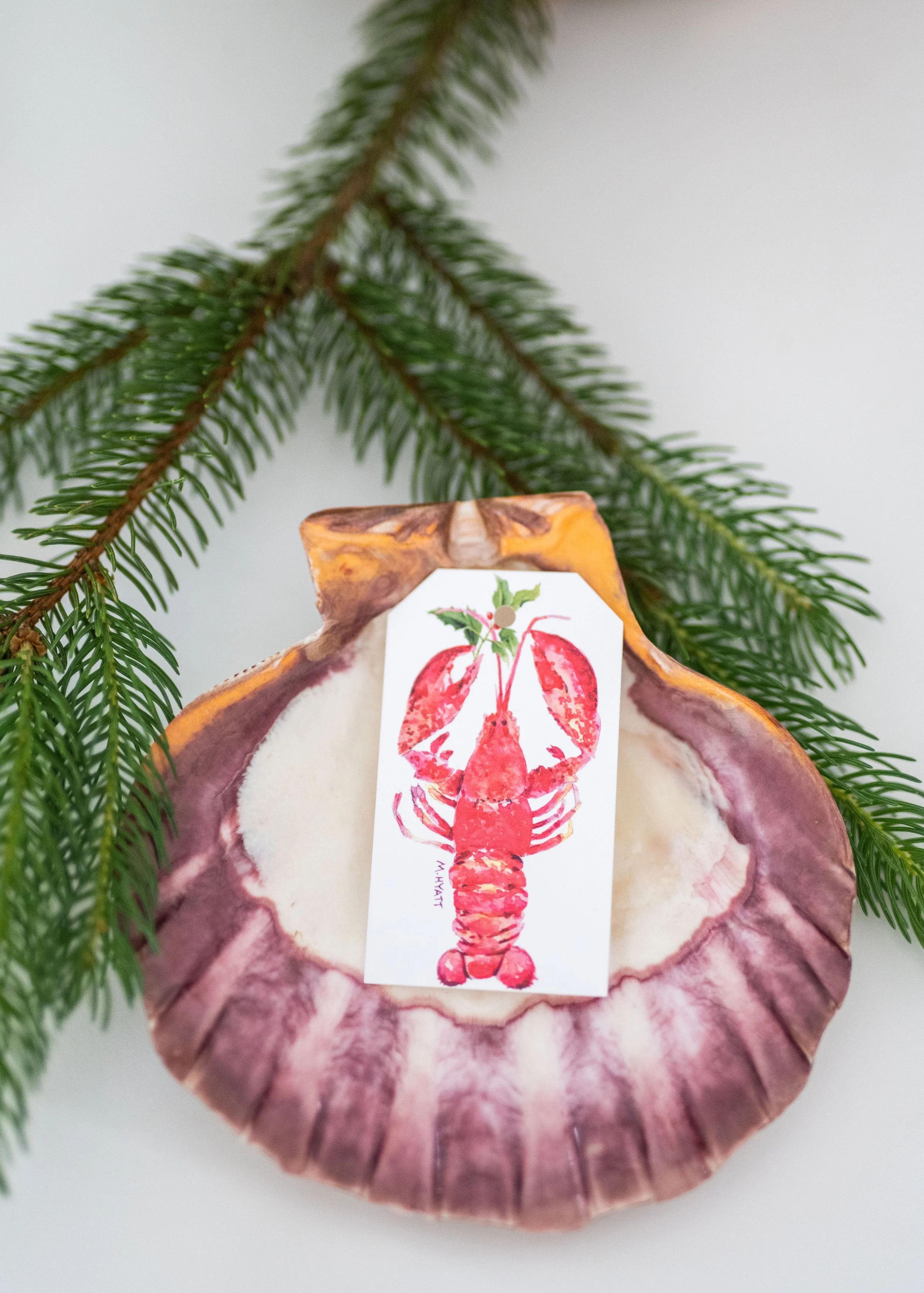 Lobster Holiday Gift Tags — Watercolor Coastal Winter Holiday Gift Tags