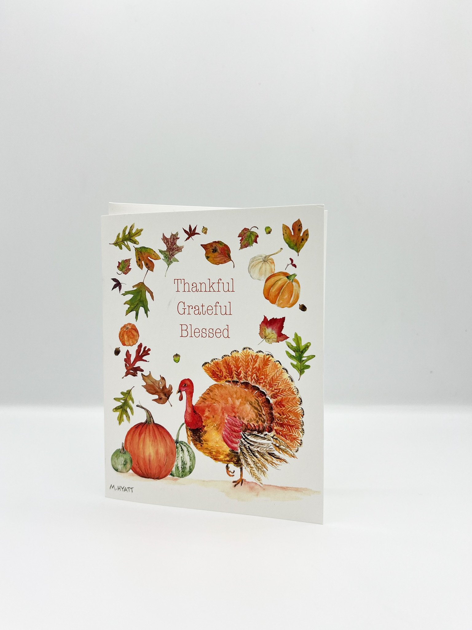 Grateful — Cozy Autumn Watercolor Holiday Greeting Card A2