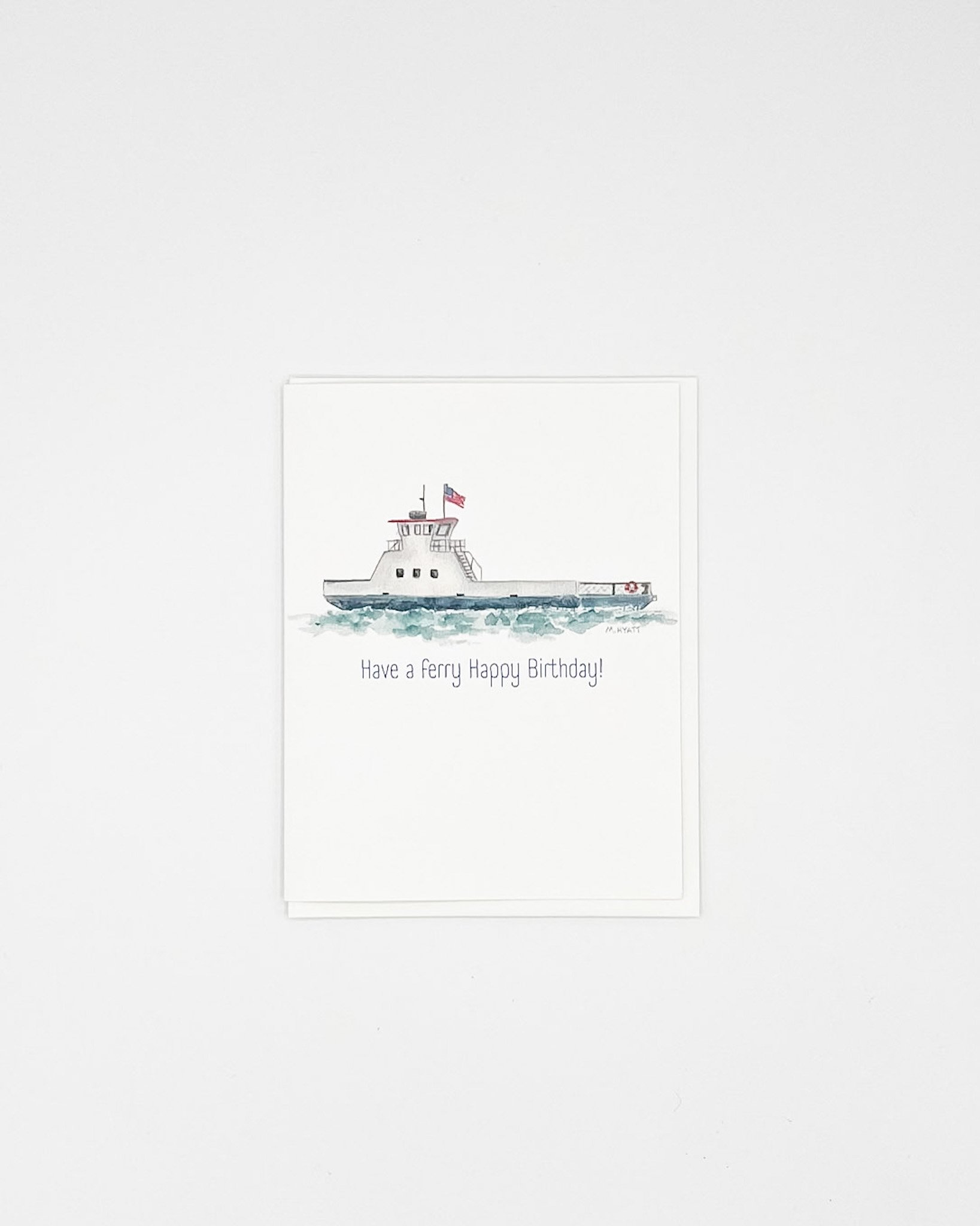 Nautical pun card "Have a ferry Happy Birthday" A2 Watercolor Card - blank