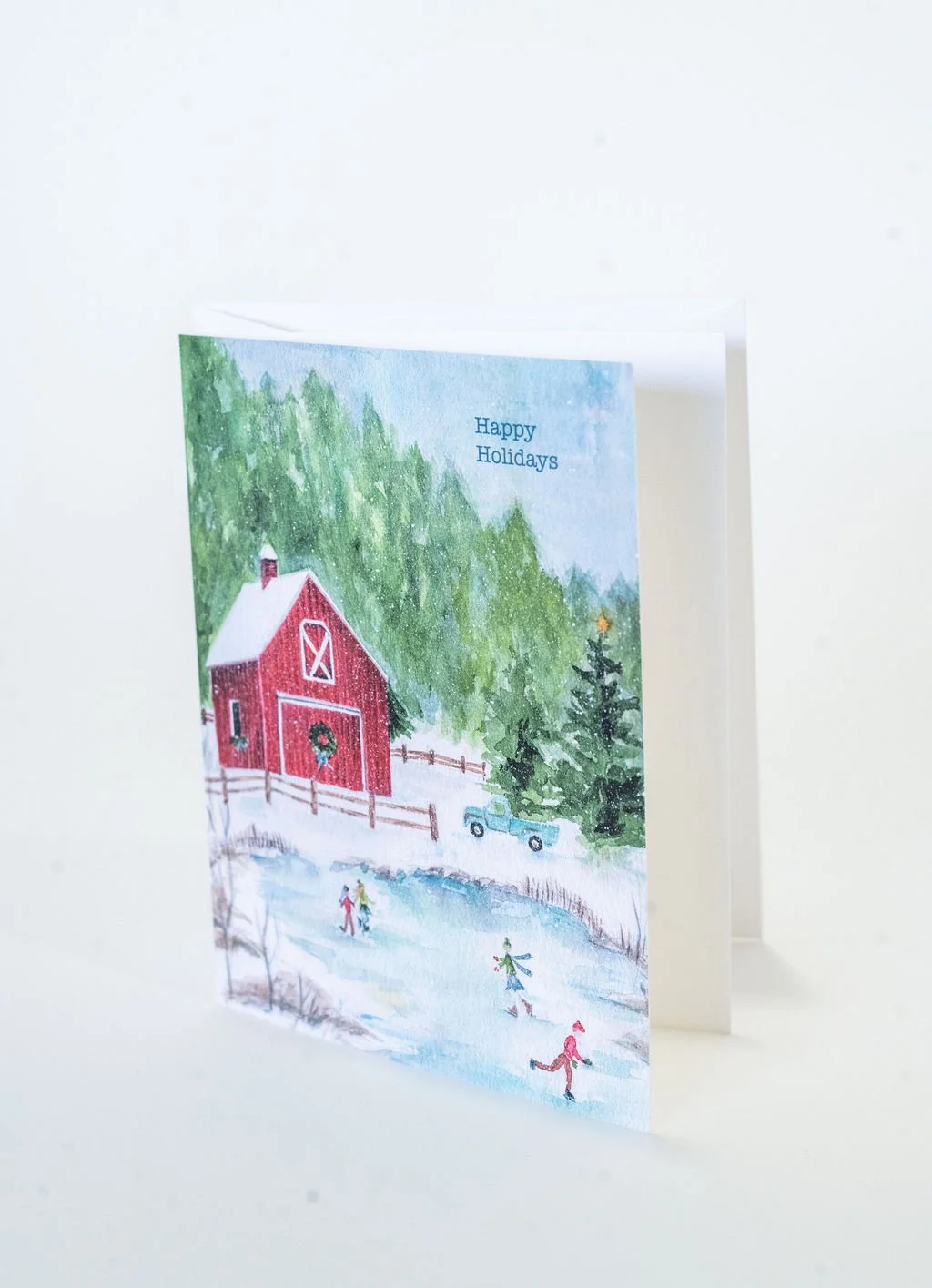 Skating — Christmas Watercolor Winter Holiday A2 Greeting Card
