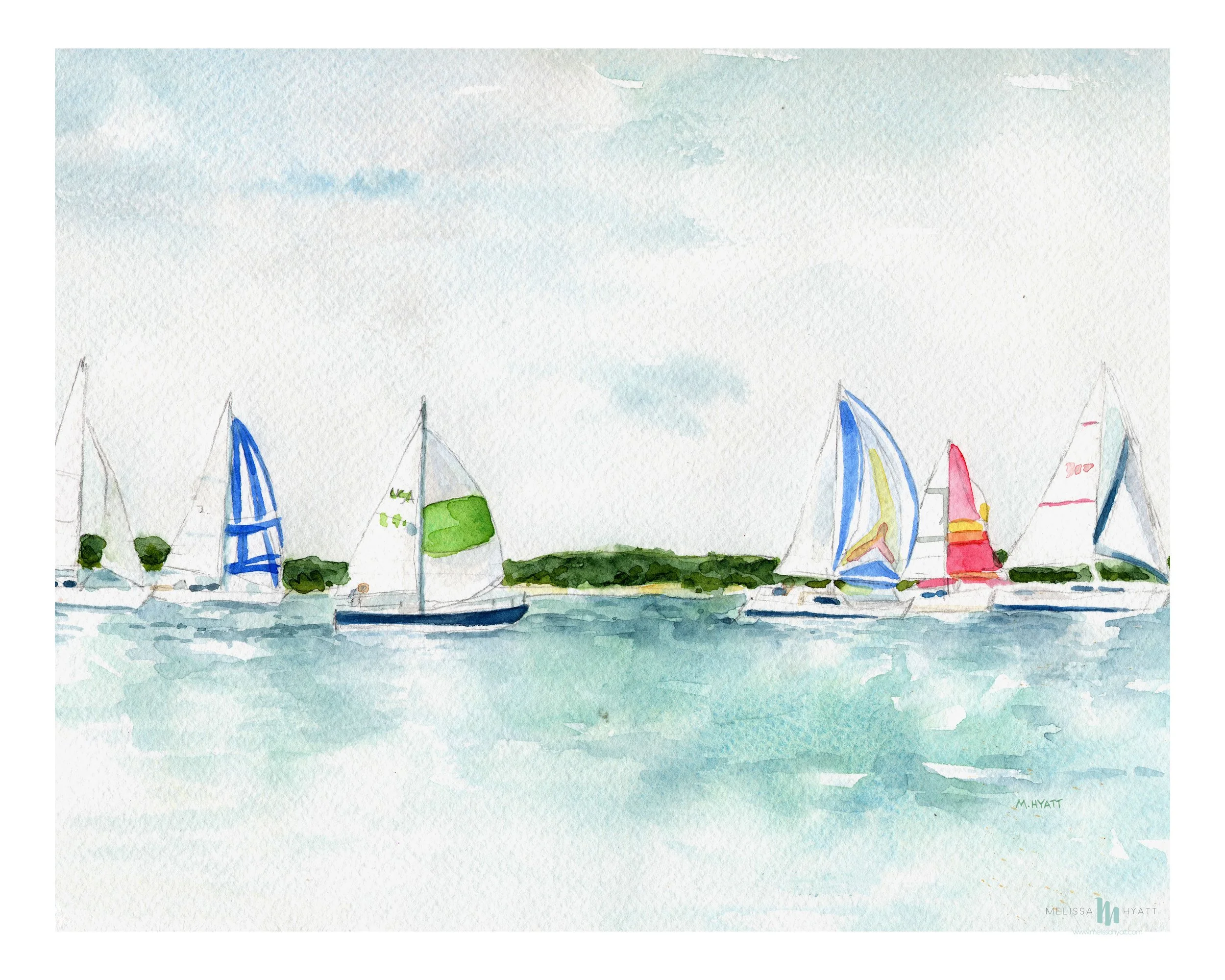 watercolor art by melissa hyatt Sailing in New Suffolk