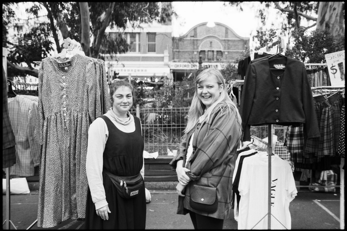 (L-R) Leslie Pywell (fashion) and neighbouring stallholder Susie Banks (fashion) | 1992 | R04-23