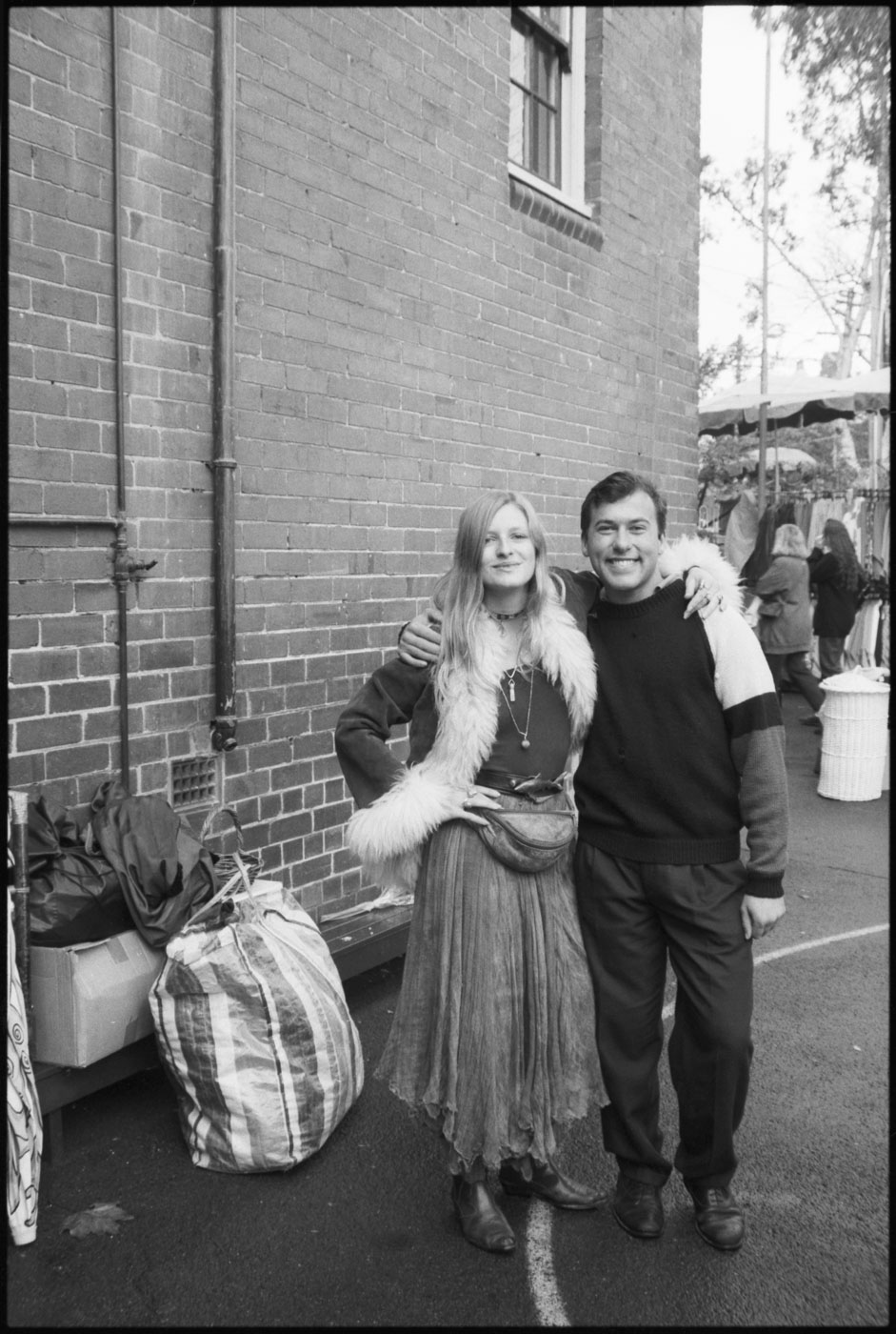 Emma Wardle (ethnic jewellery) and her friend Sean Lewis before setting up | 1992 | R23-18