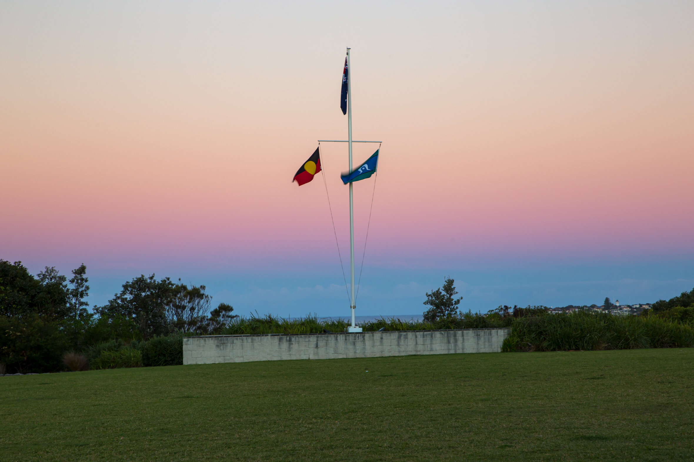 The Australian flag and the Australian Aboriginal and Torres Strait Islander flags are flown fittingly and continuously at Middle Head.