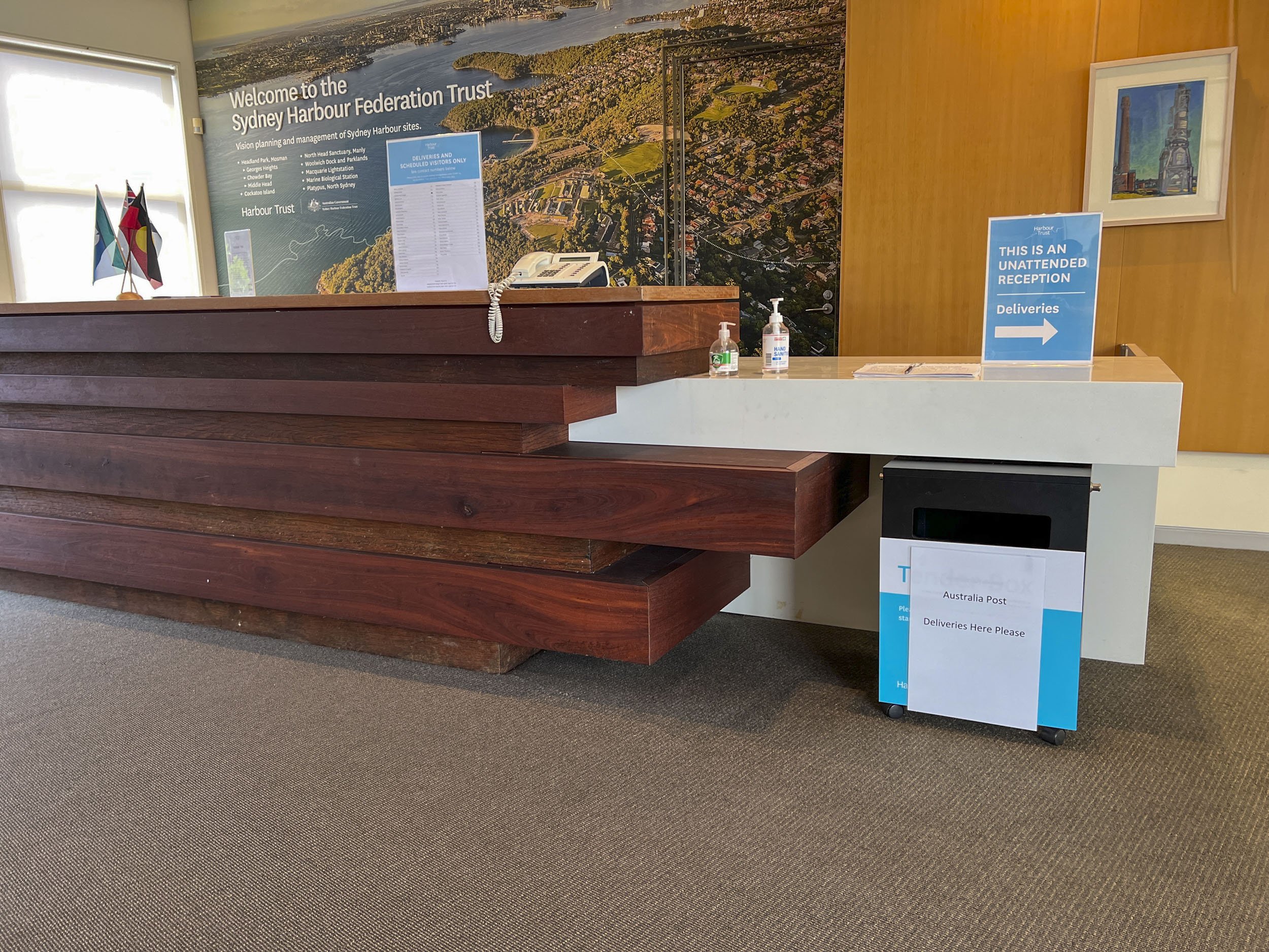 Reception area, Harbour Trust head office, 28 Best Avenue, Mosman, NSW.