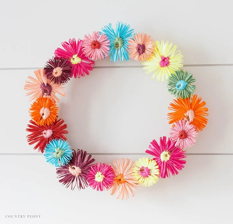 DIY Colorful Raffia Flower Spring Wreath with Clover's HanaAmi Flower