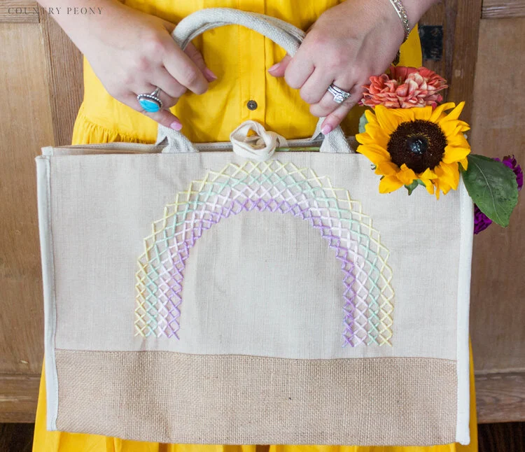 DIY Embroidered Rainbow Tote Bag Tutorial - Country Peony Blog