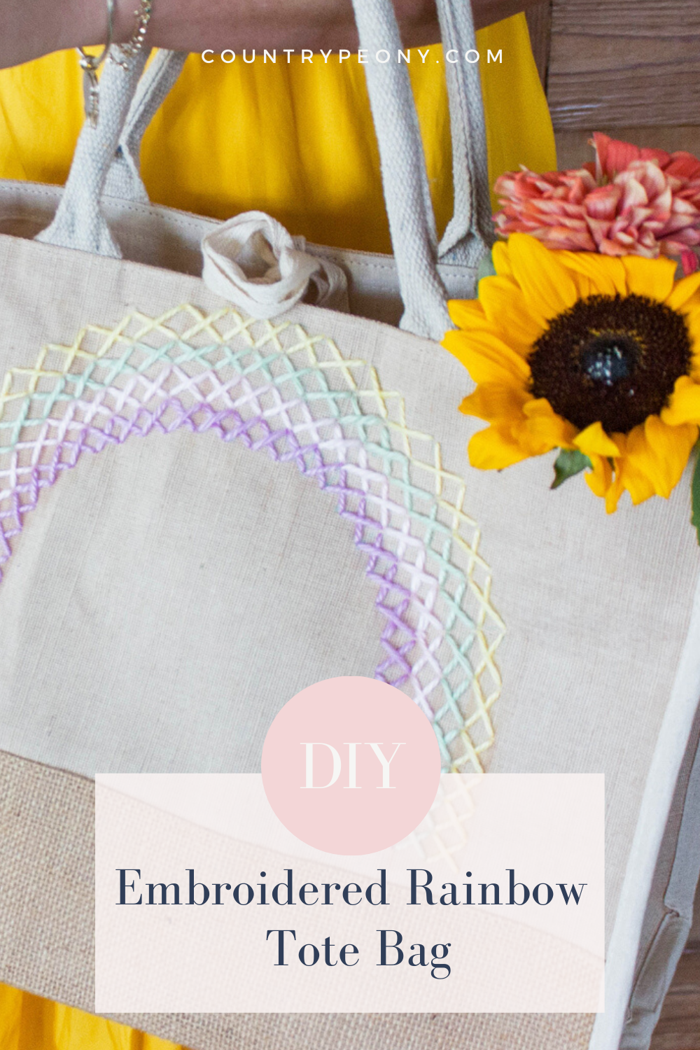 DIY Embroidered Rainbow Tote - Country Peony Blog