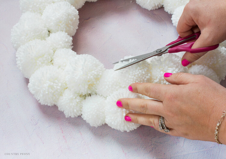 DIY Christmas Village Pom-Pom Wreath with Clover's Pom-Pom Maker - Country Peony Blog