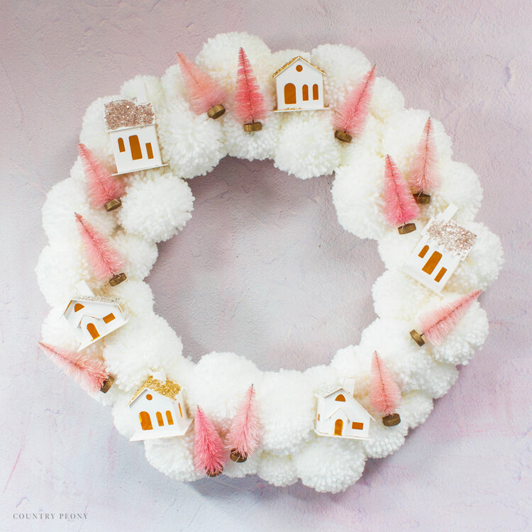 DIY Christmas Village Pom-Pom Wreath with Clover's Pom-Pom Maker - Country Peony Blog