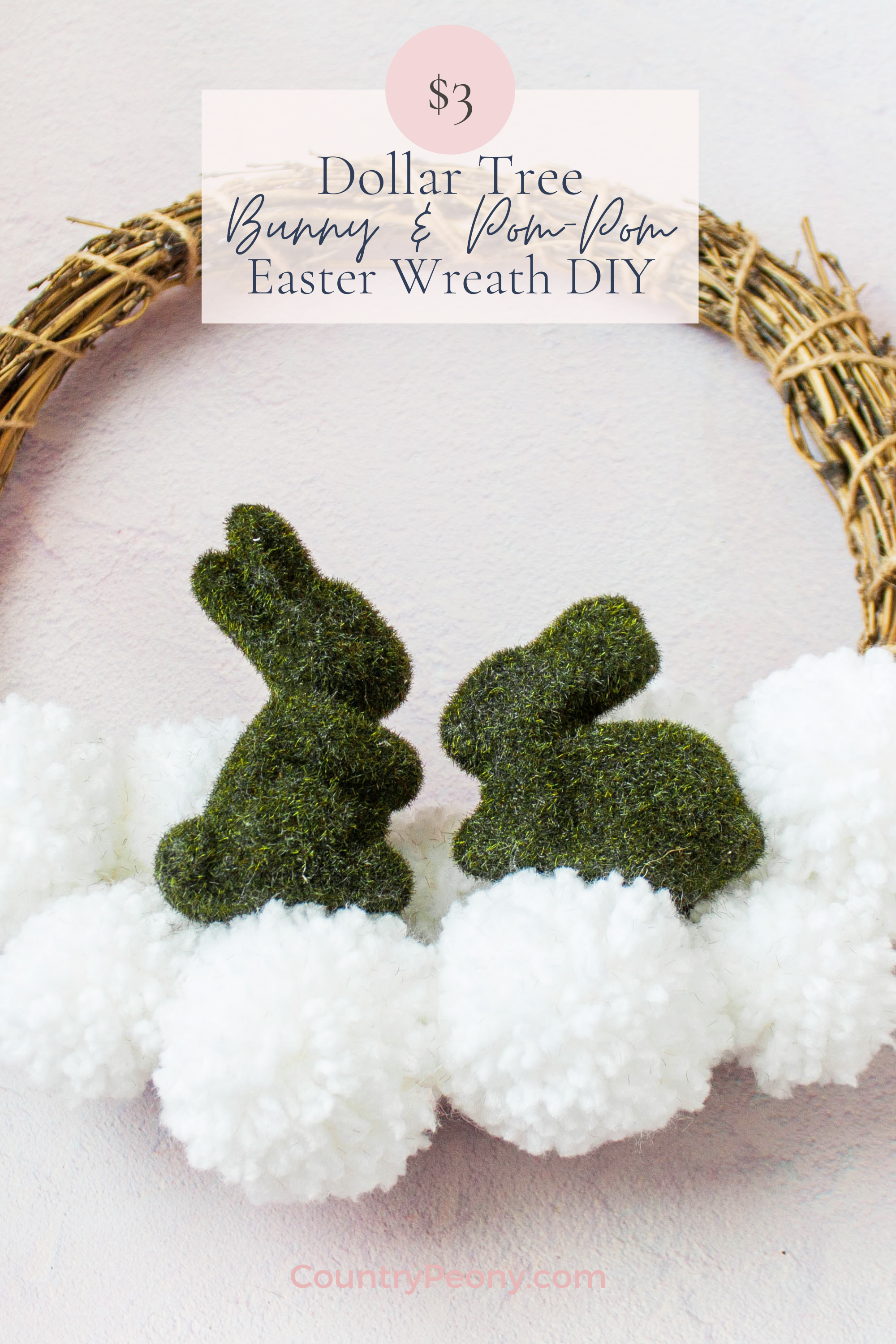 DIY $3 Dollar Tree Moss Bunny Spring Wreath - Country Peony Blog