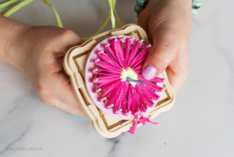 DIY Raffia Flower Spring Wreath with Clover's Hana-Ami Flower Loom