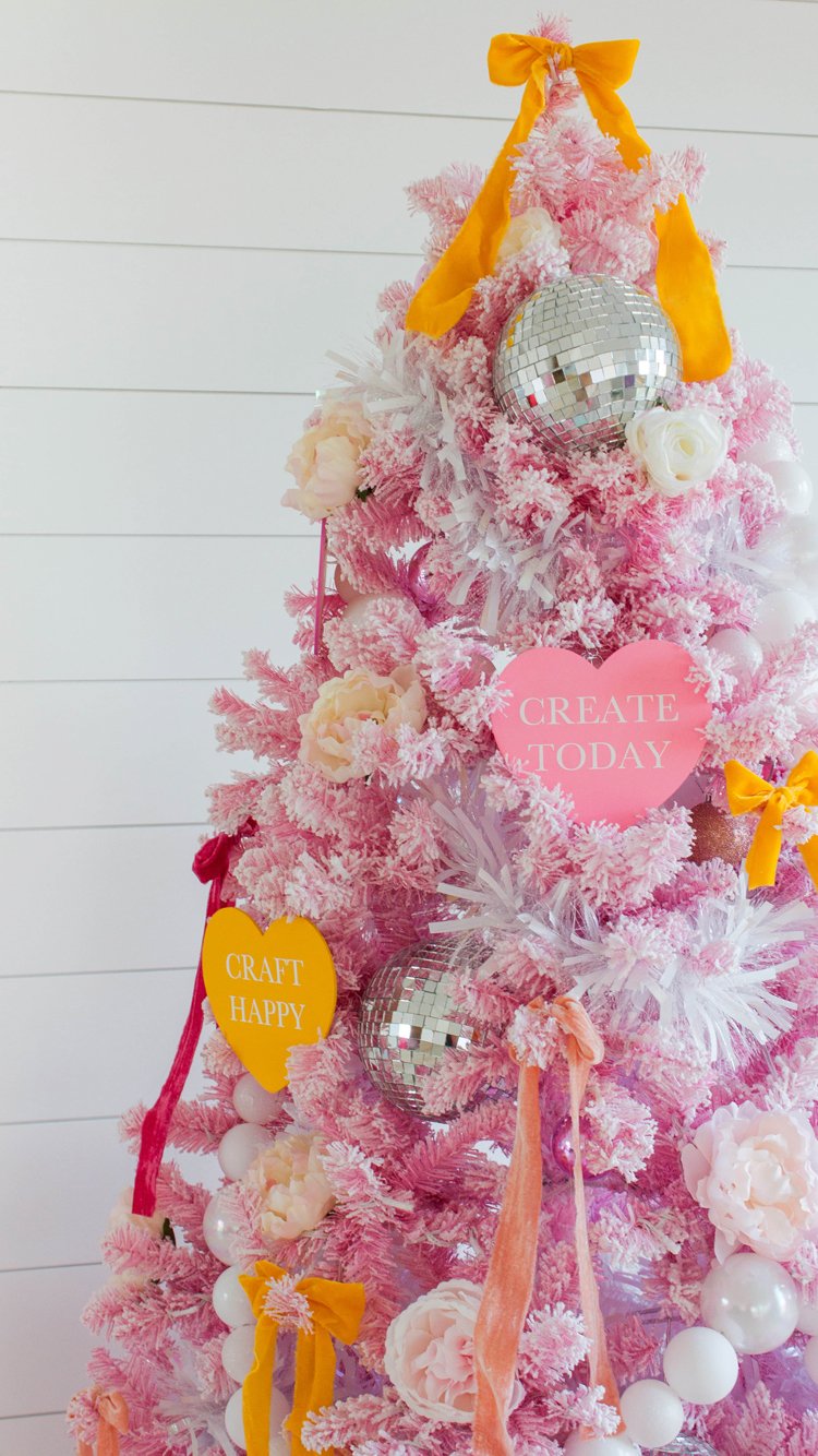 Decorating Pink Christmas Tree for Valentine's Day