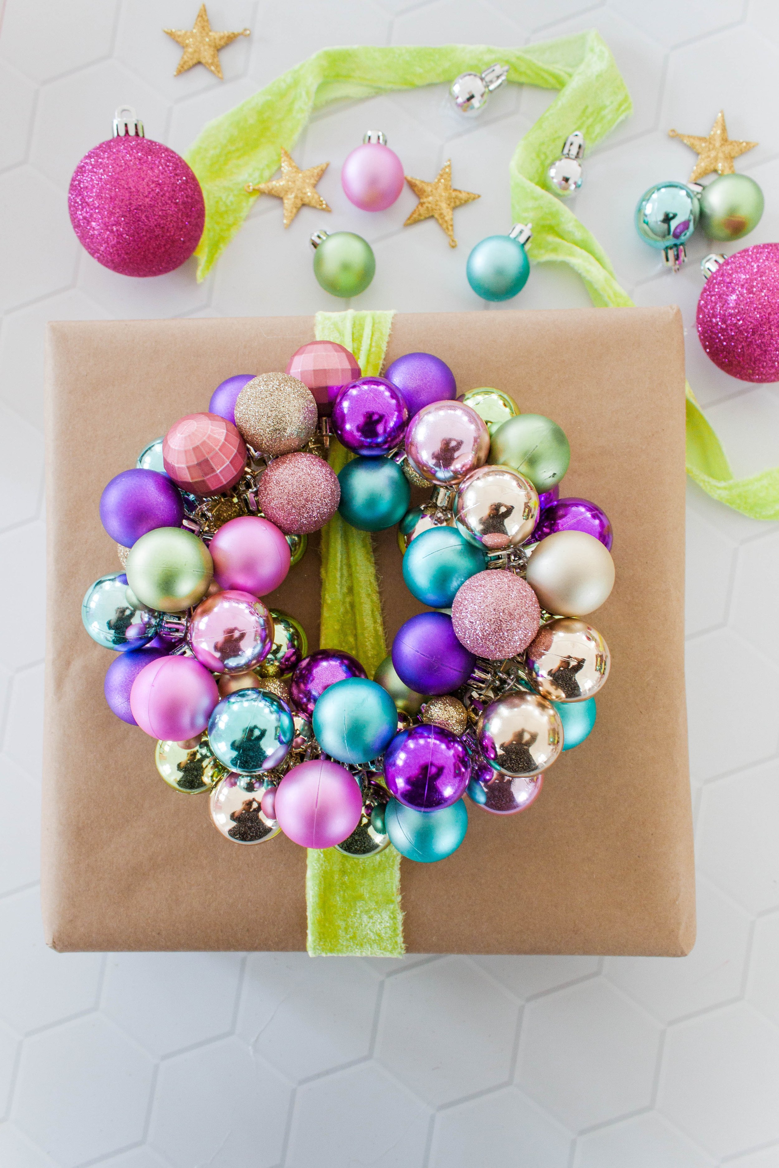 Gift Topper - Miniature Ornament Ball Wreath