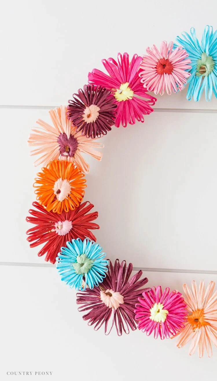 DIY Colorful Raffia Flower Spring Wreath with Clover's HanaAmi Flower
