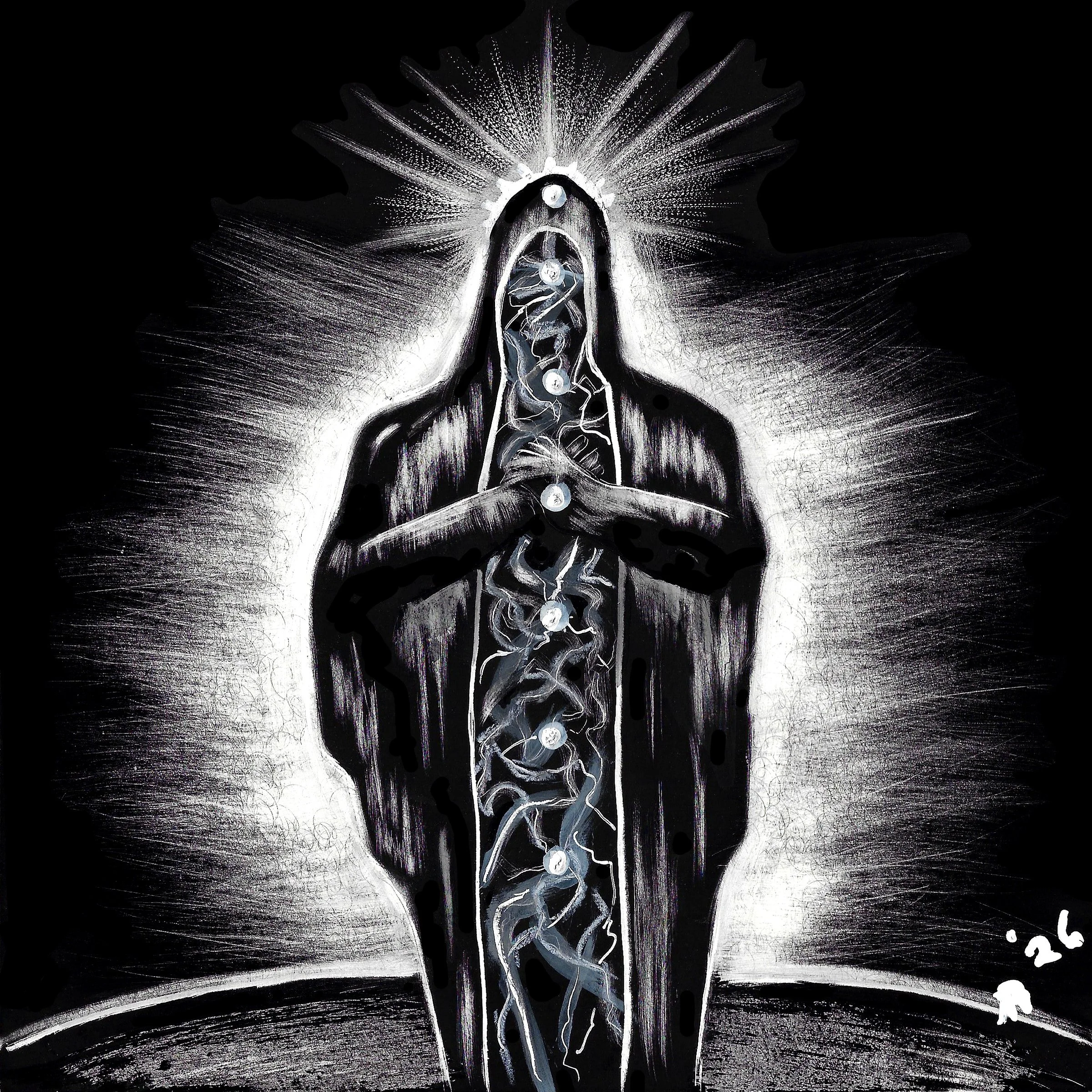 Cloak 8"x8" Scratchboard.