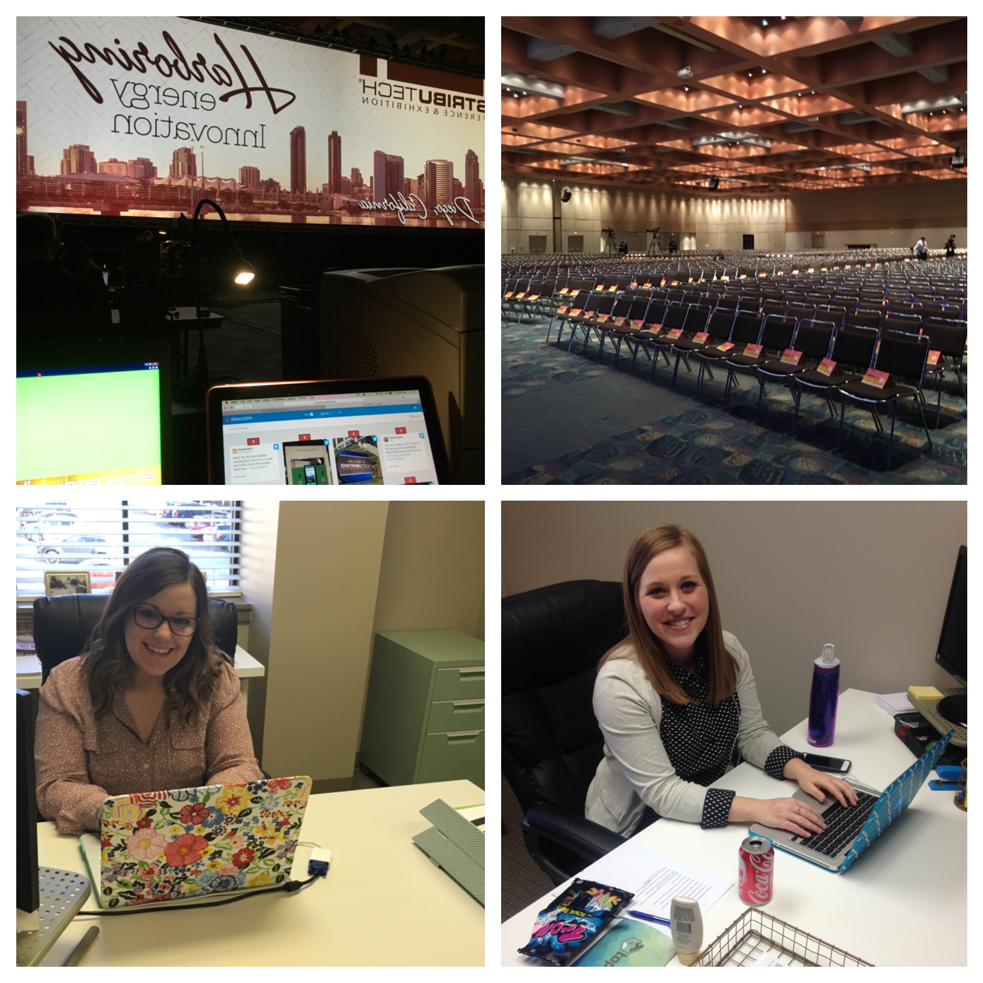 It takes a fantastic team to pull this off! We are ready! I'm backstage on site positioned behind the big screen. Back at the office in Tulsa, OK Claire and Emily will be monitoring the live feeds watching for compelling tweets and posts to retweet and comment, they are also putting together the quotes and images I'm capturing in real time from the keynote speakers and pushing out on our clients social channels. 
