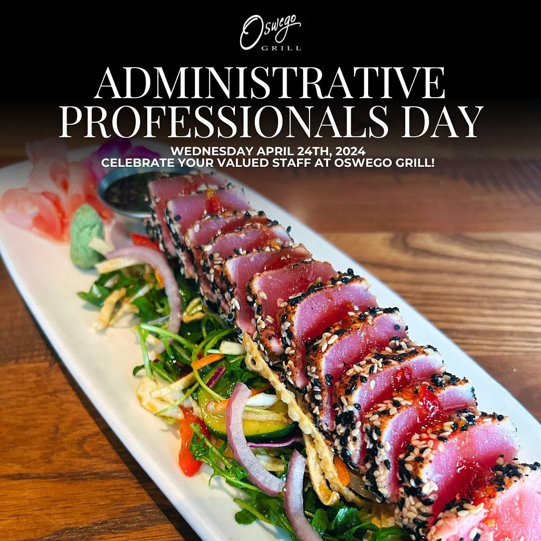 Wednesday, April 24th is Administrative Professionals Day! 👩🏼&zwj;💼👨🏽&zwj;💼⁠
⁠
Oswego Grill is the perfect place to celebrate your valued staff. Administrative Professionals Day recognizes the professionals who keep an office running smoothly e