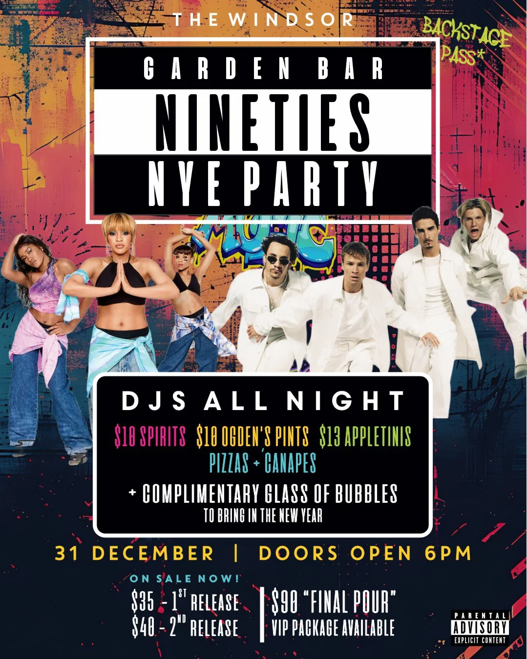 Your NYE event has arrived!! Party like it&rsquo;s the 90s with our throwback celebration in the Garden Bar 💿✨

First release tickets and our Final Pour VIP package are on sale now! Hit the link in bio for all the details 🎉

Let&rsquo;s ring in 202