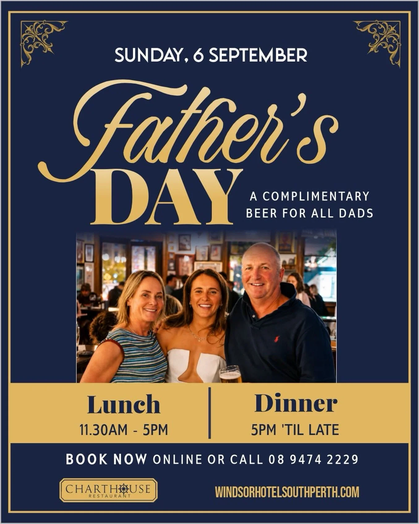 Dad deserves a good feed &amp; an icy cold beer, or two! 🙋&zwj;♂️

So, on Sunday 6 September, bring him down to our Charthouse Restaurant for lunch or dinner and we&rsquo;ll sort the rest. 

Our Head Chef Indra&rsquo;s created a special Father&rsquo