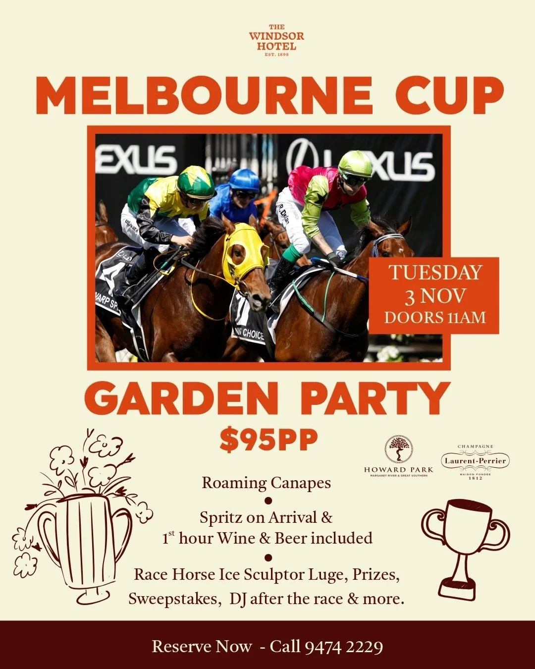It&rsquo;s that time of the year again, Cup Day returns to The Windsor! 🏆 

This year we&rsquo;re doing it 2 ways: a Garden Party in the sun or a 3-course Luncheon in The Restaurant, both with @champagnelaurentperrier and @howardparkwines pouring, e