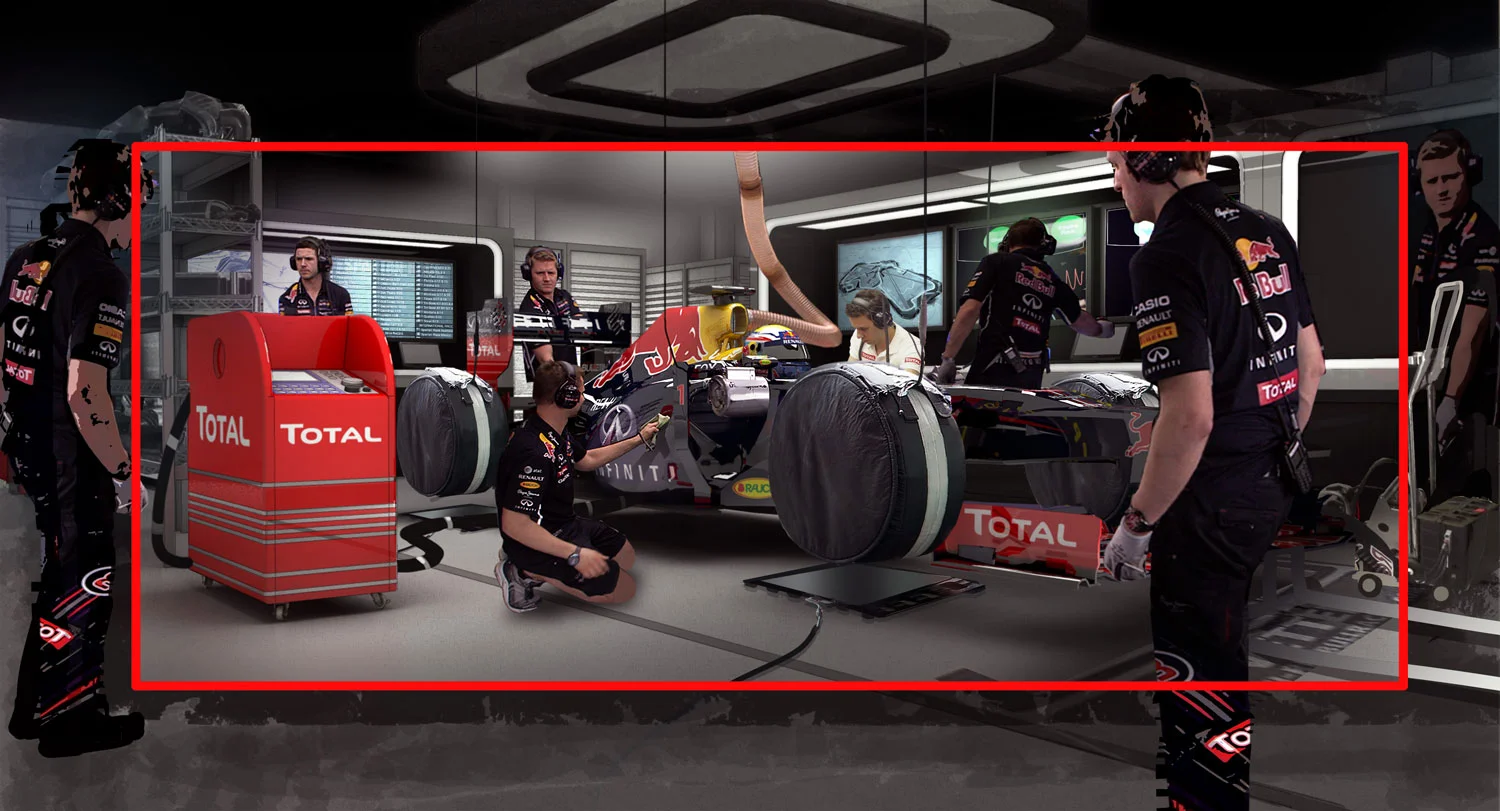 Concept Art, for F1 garage space.