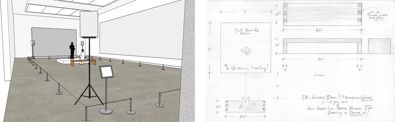Concept Art & Technical Plans, for main space & bench.